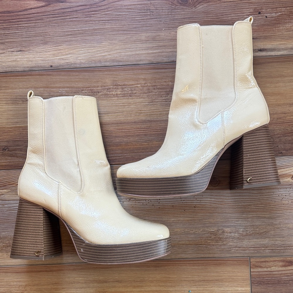 Cream Platform Ankle Boots